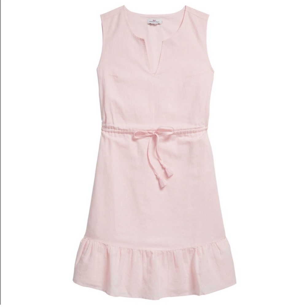 Vineyard Vines Sleeveless Flounce Flamingo Pale Pink Linen Dress Size Medium